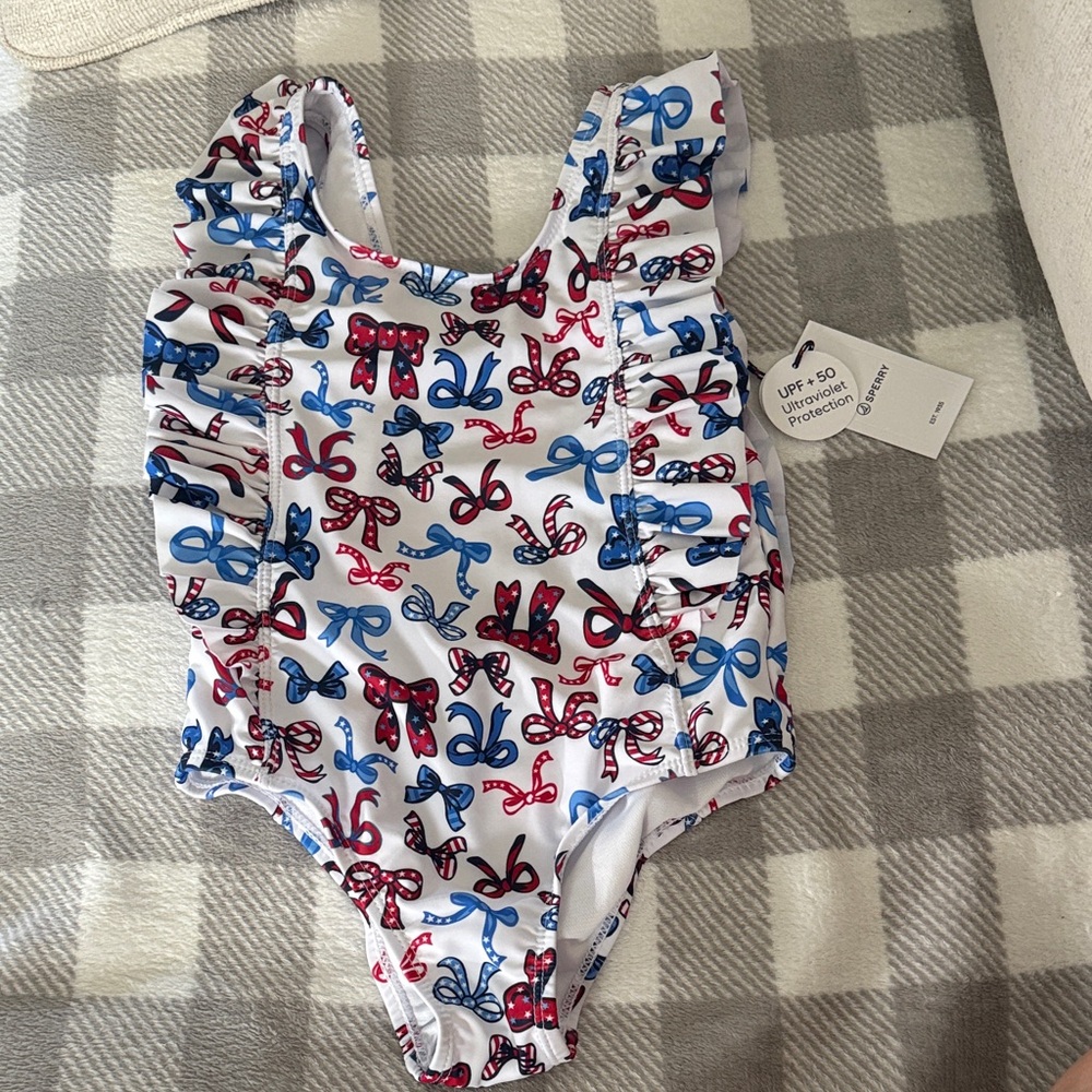 Sperry Girls July 4th Bows Red White Blue Stars Stripes Swimsuits Swimwear Kid 6